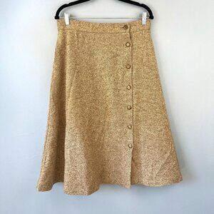Vintage Orvis Brown Tweed Wool Blend Flare Midi Skirt Made in USA Academia